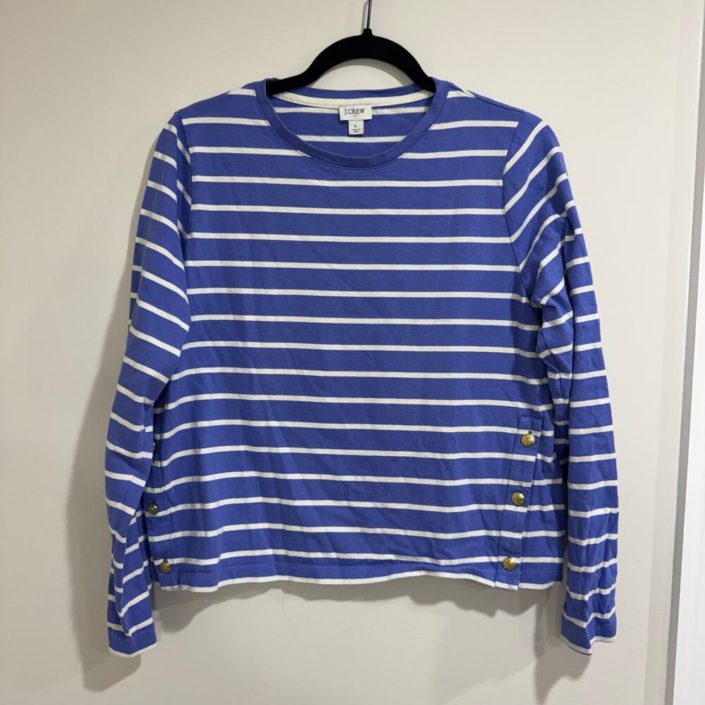 J.Crew Womens Blue Stripe Gold Button Sailor Long Sleeve Top Size Large T-Shirt